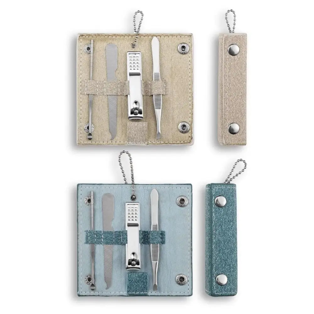 Travel 4 in 1 Nail Clipper Kit Stainless Steel PU Leather Case Manicure Tools Set Ear Spoon Mini Eyebrow Trimming Tool Zpaxo