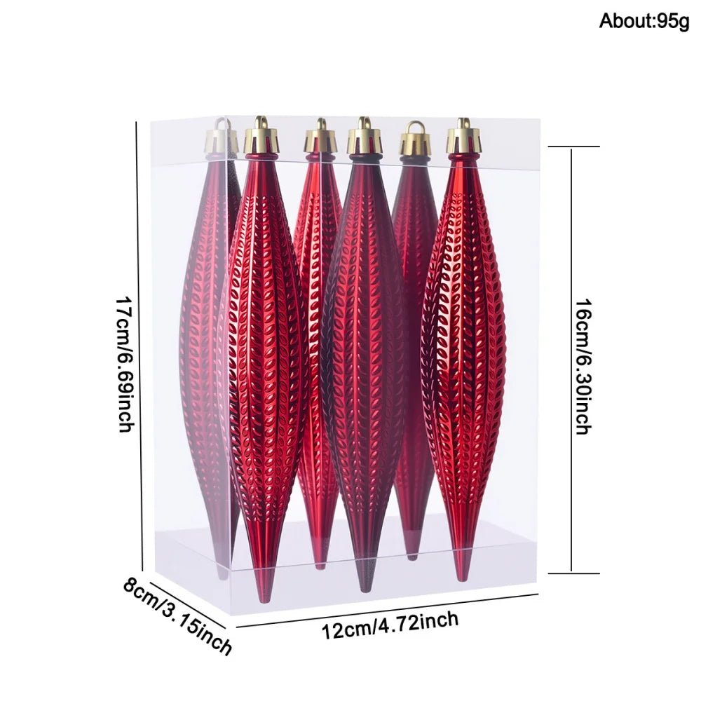 6-Pack Glitter Electroplated Christmas Ornaments – Icicle & Cone Christmas Tree Ornaments Zpaxo Red 2