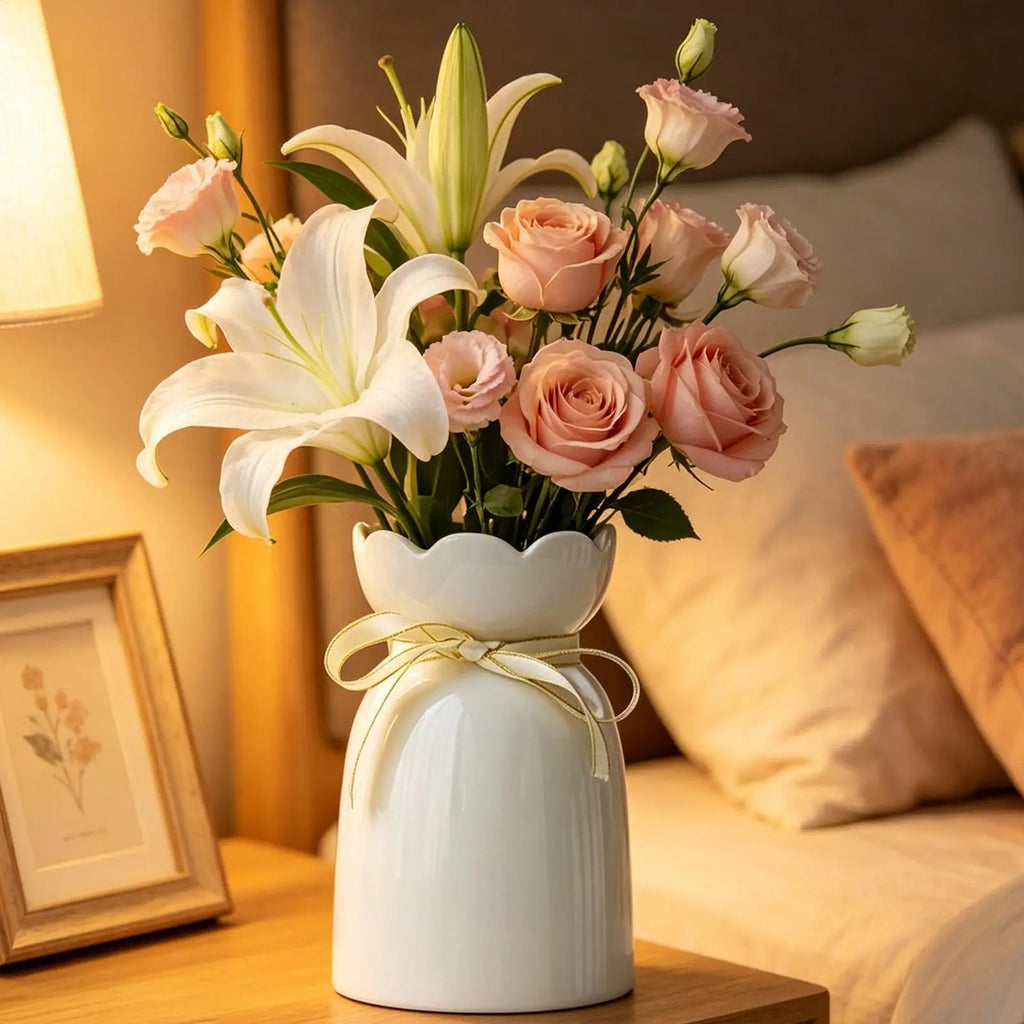 White Vases Centerpieces Ceramic Cute Elegant Aesthetic Decor Bouquet