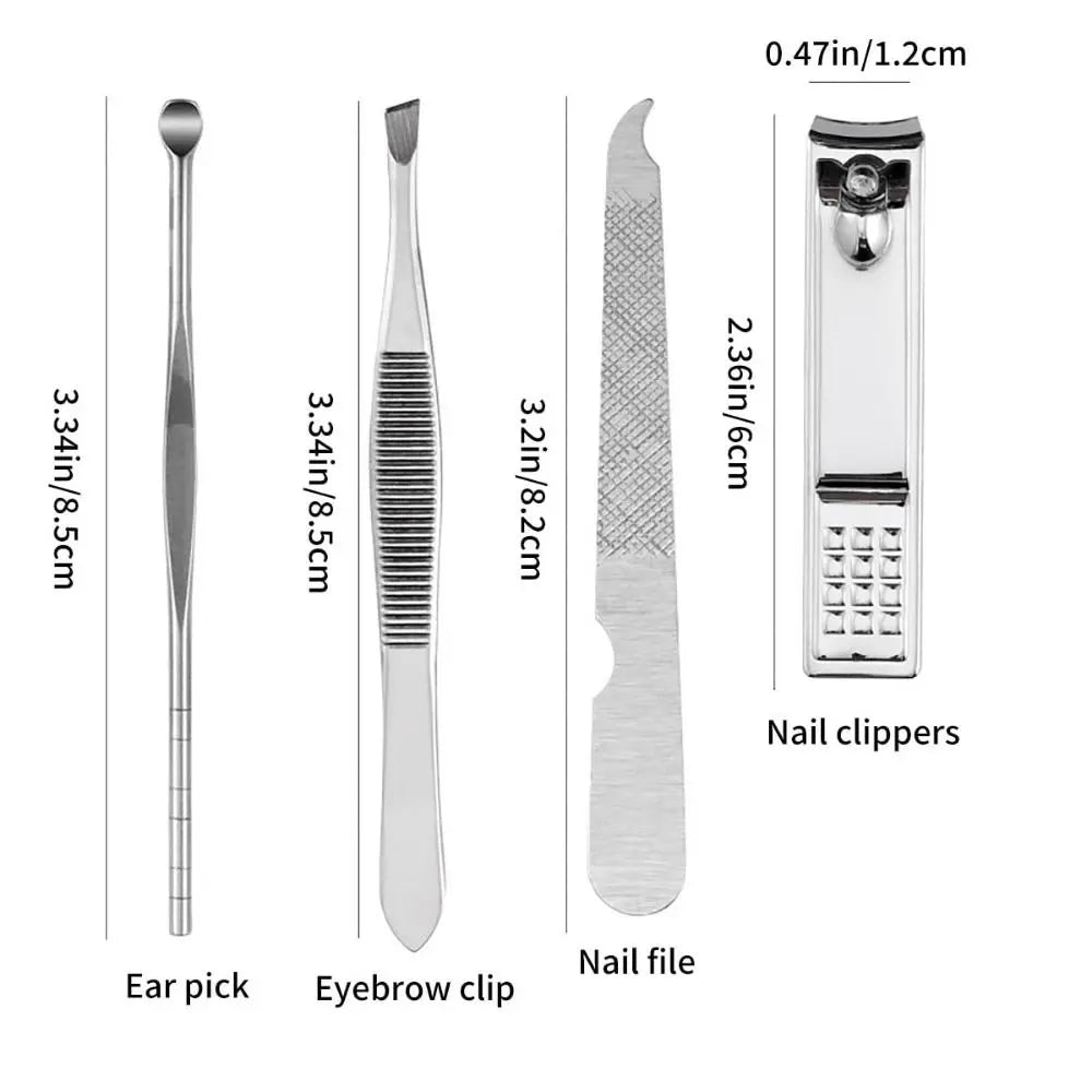 Travel 4 in 1 Nail Clipper Kit Stainless Steel PU Leather Case Manicure Tools Set Ear Spoon Mini Eyebrow Trimming Tool Zpaxo