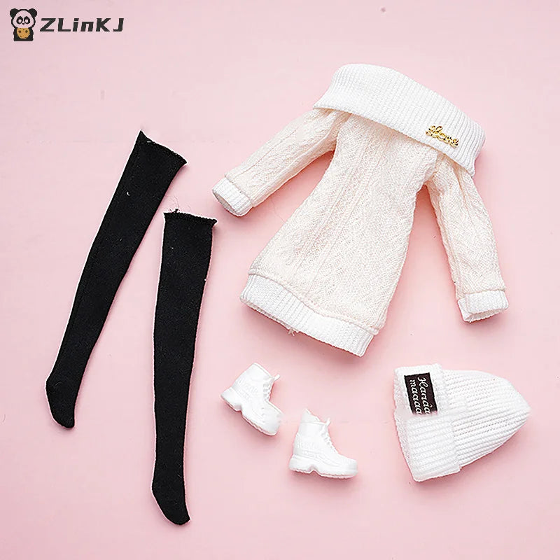 ▶1Set 30cm Doll's Clothes Suit Dress Up Accessories Sweater Hat Stockings Suit Girl Play House Toy Zpaxo