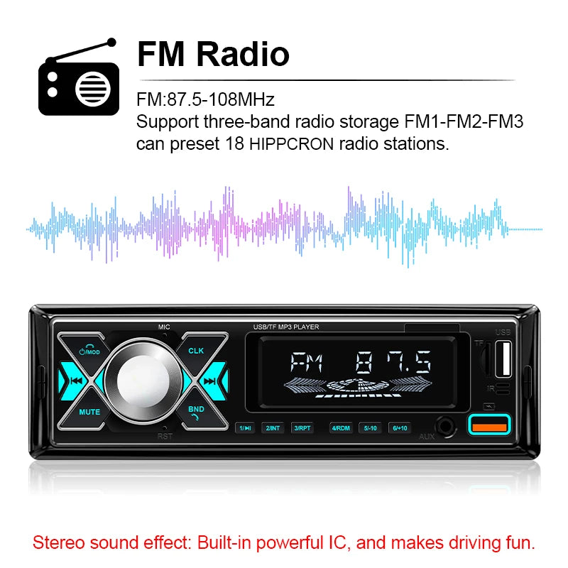 Car Radio 1 Din Stereo Digital Automotive Sound Modules FM Audio