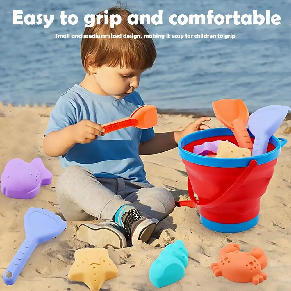 Foldable Beach Sand Toys Set – Collapsible Bucket, Shovel & Molds Beach Sand Toy Set Zpaxo