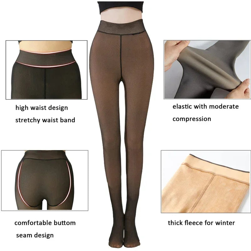 Thermal Stockings Woman Fleece Tights Sexy Winter Warm Pantyhose Translucent Slim Thicken Tights Elastic Velvet Pantyhose Female Zpaxo