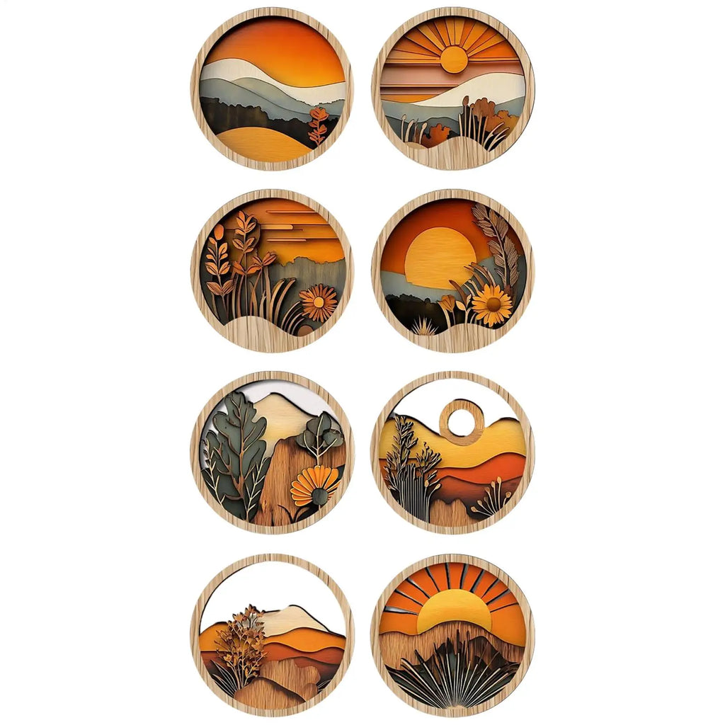 4-Piece Bohemian Wooden Wall Art Set | Boho Geometric Decor Wooden Wall Art Zpaxo