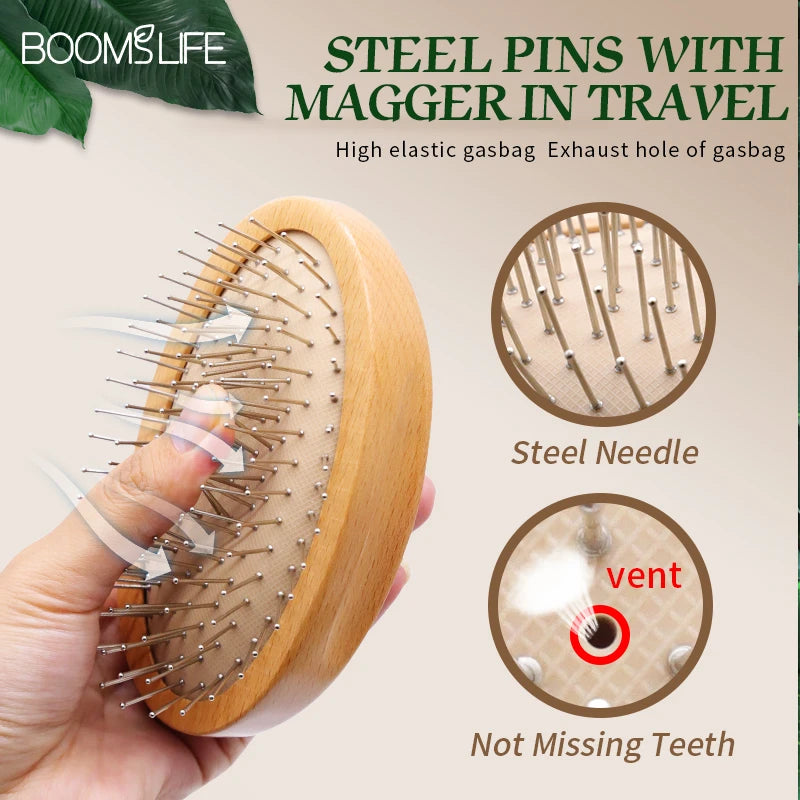 Steel Hair Brush Women Custom Mini Pocket Hair Comb Head Scalp Massage Wood Wide Tooth Comb Curly Girl Method Hair Accessories Zpaxo