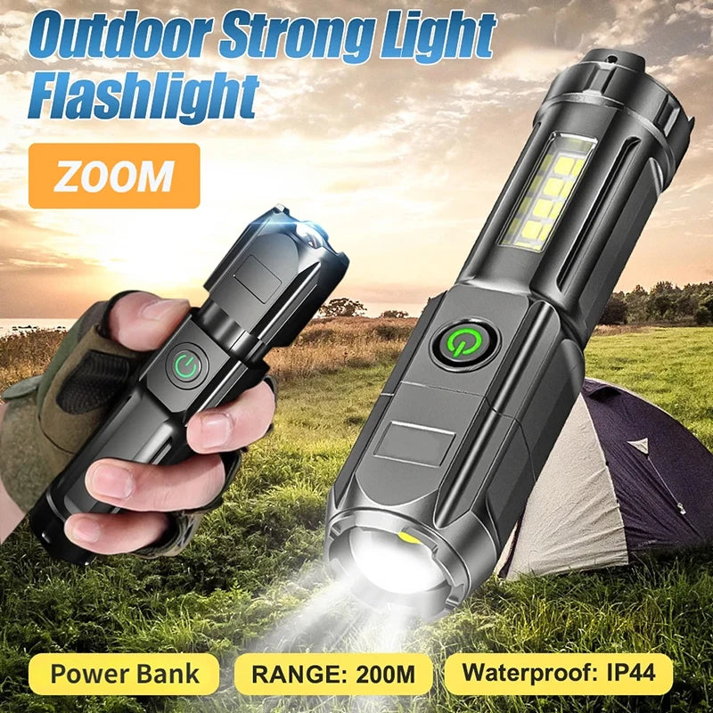 KDULIT LED Flashlight Rechargeable Zoomable Torch COB Lantern