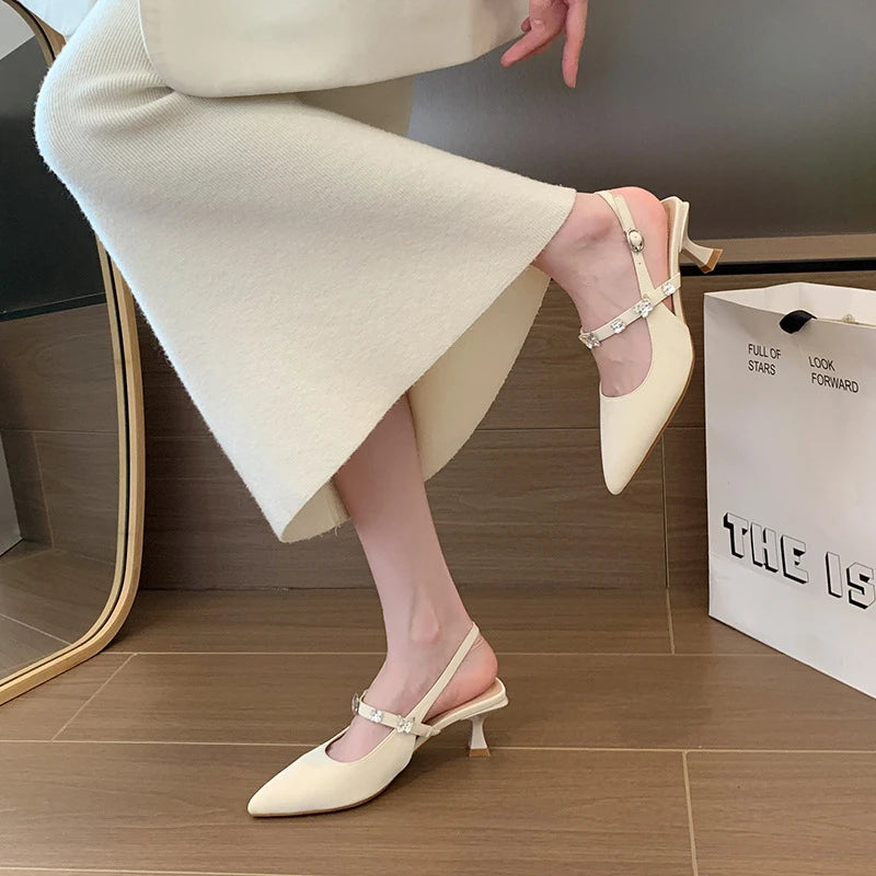 Slingback Kitten Heel Pumps Pointed Toe Rhinestone Butterfly Strap Zpaxo