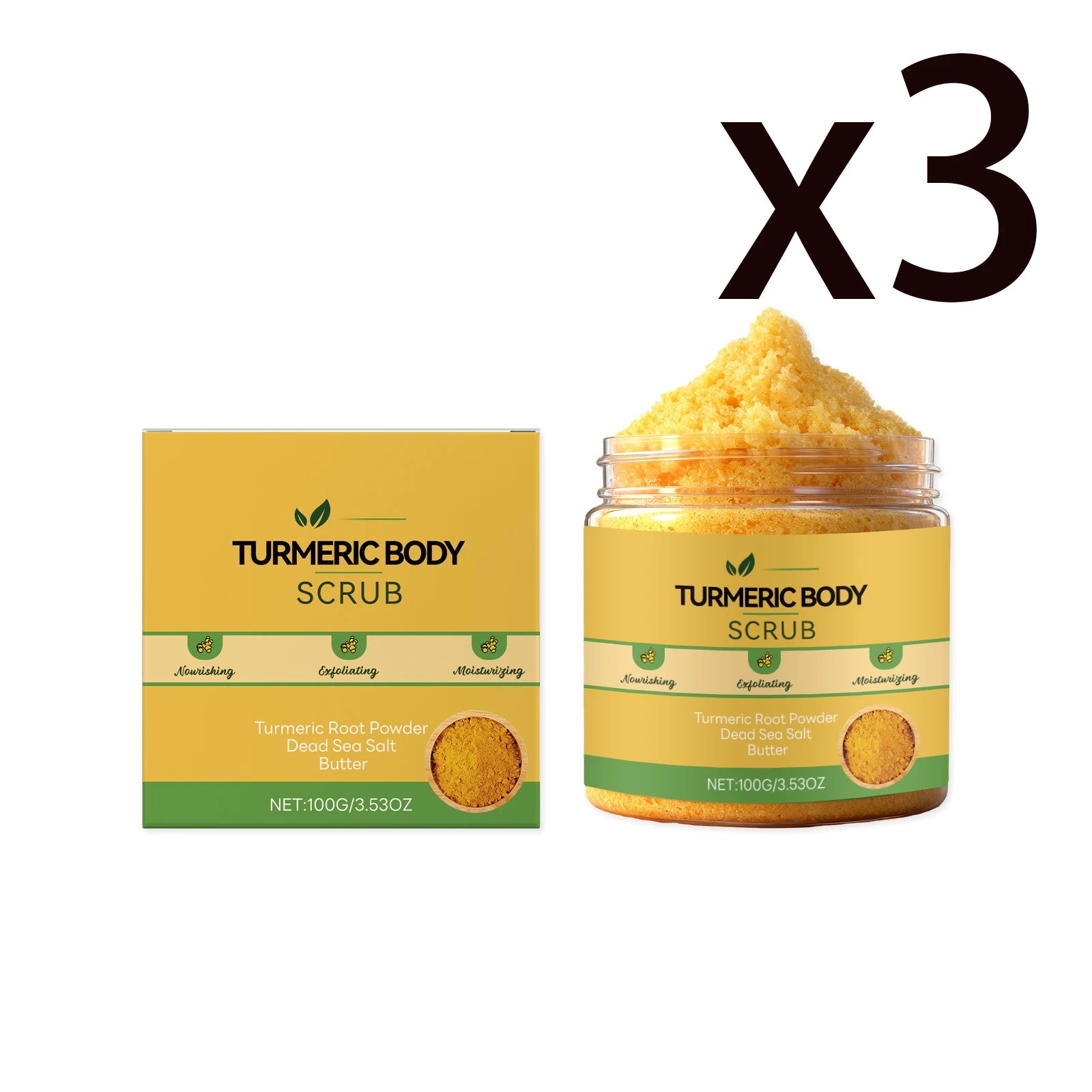 Turmeric Sea Salt Body Scrub – Exfoliate, Brighten & Unclog Pores Body Exfoliating Scrub Zpaxo 3x100g