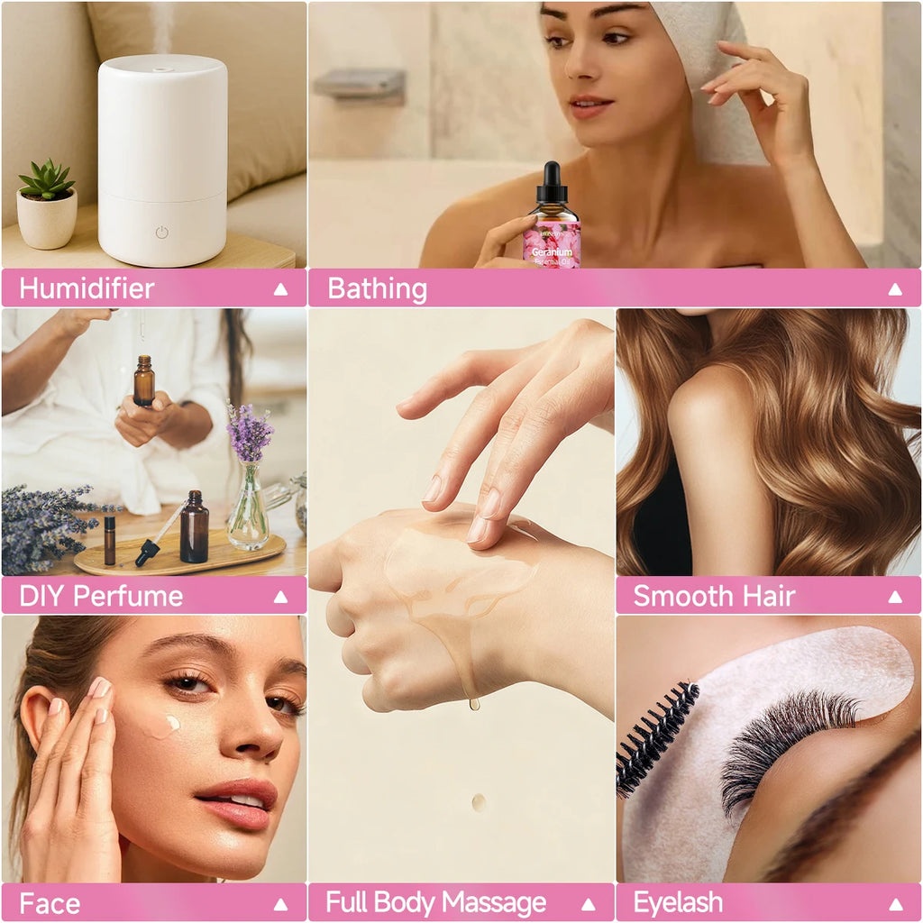 Geranium essential oil natural fragrance, is suitable for body massage treatments ,hair care anddiffuser Zpaxo