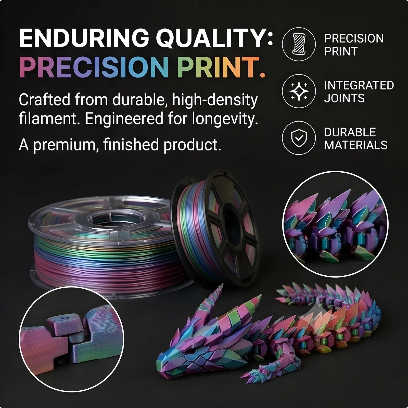 3D Printed Articulated Dragon Flexi Fidget Toy Posable Crystal Desk