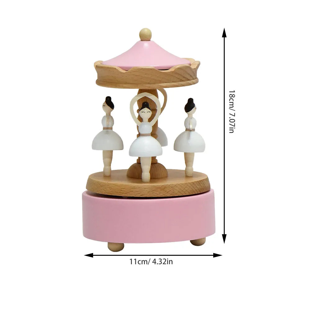 Timeless Wooden Rotating Ballet Music Box Natural Wood Grain