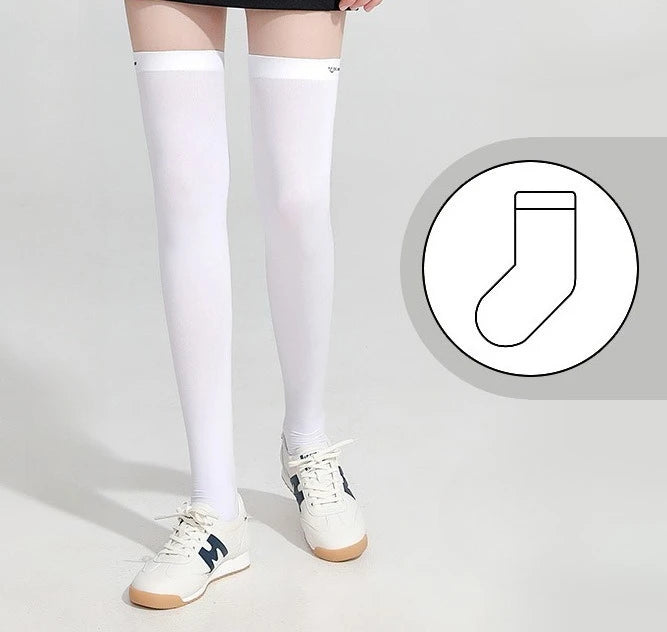 Summer Ice Silk Sunscreen High Tube Socks for Children's Golf Sports Breathable Non Slip Long Socks for Slimming Beautiful Legs Zpaxo Foot Sleeve White OnlySize