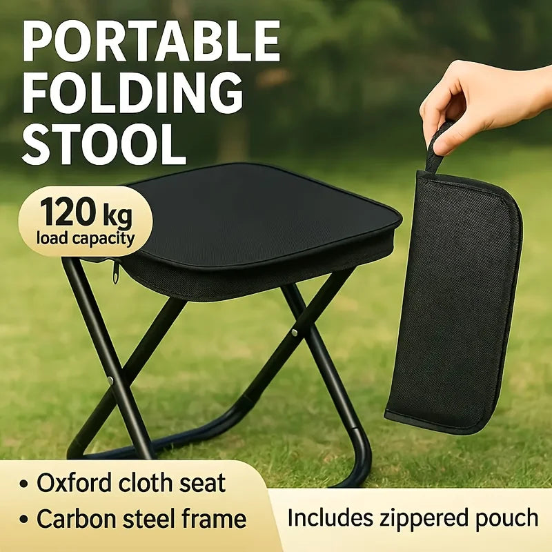 1pc Portable Folding Pencil Stool for Outdoor Picnic, Small Folding Stool for Camping and Fishing, Durable Iron Frame, Compact Zpaxo