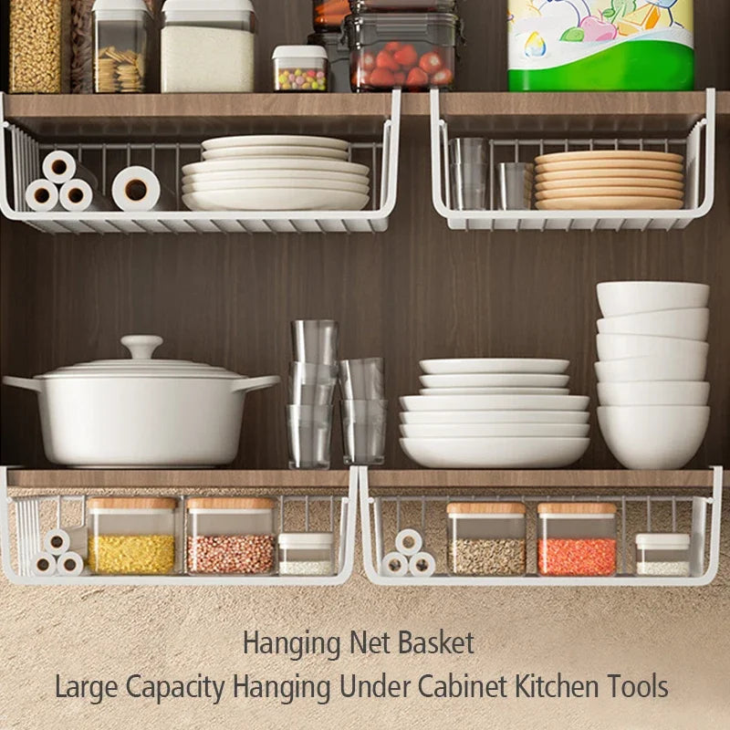 1pcs Portable Metal Iron Kitchen Shelf Under Table Hanging Net Basket Multifunctional Book Storage Rack Home Offices Organizer Zpaxo