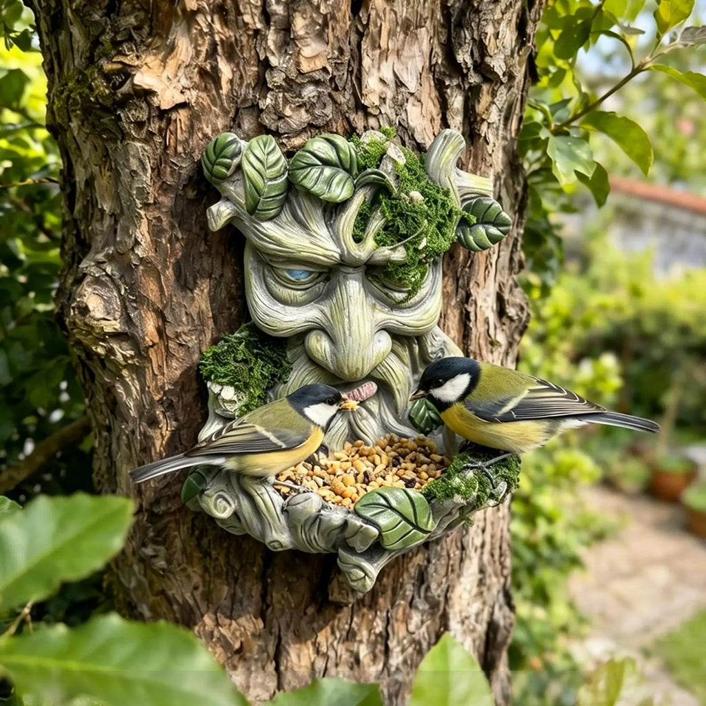 Tree Face Bird Feeder 3D Resin Weather Resistant Decorations Outdoor