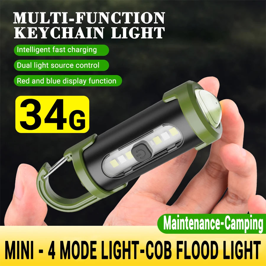 Mini Keychain Flashlight 300LM – 7 Modes, Rechargeable, IP65 Keychain Flashlight Zpaxo Green 4 modes