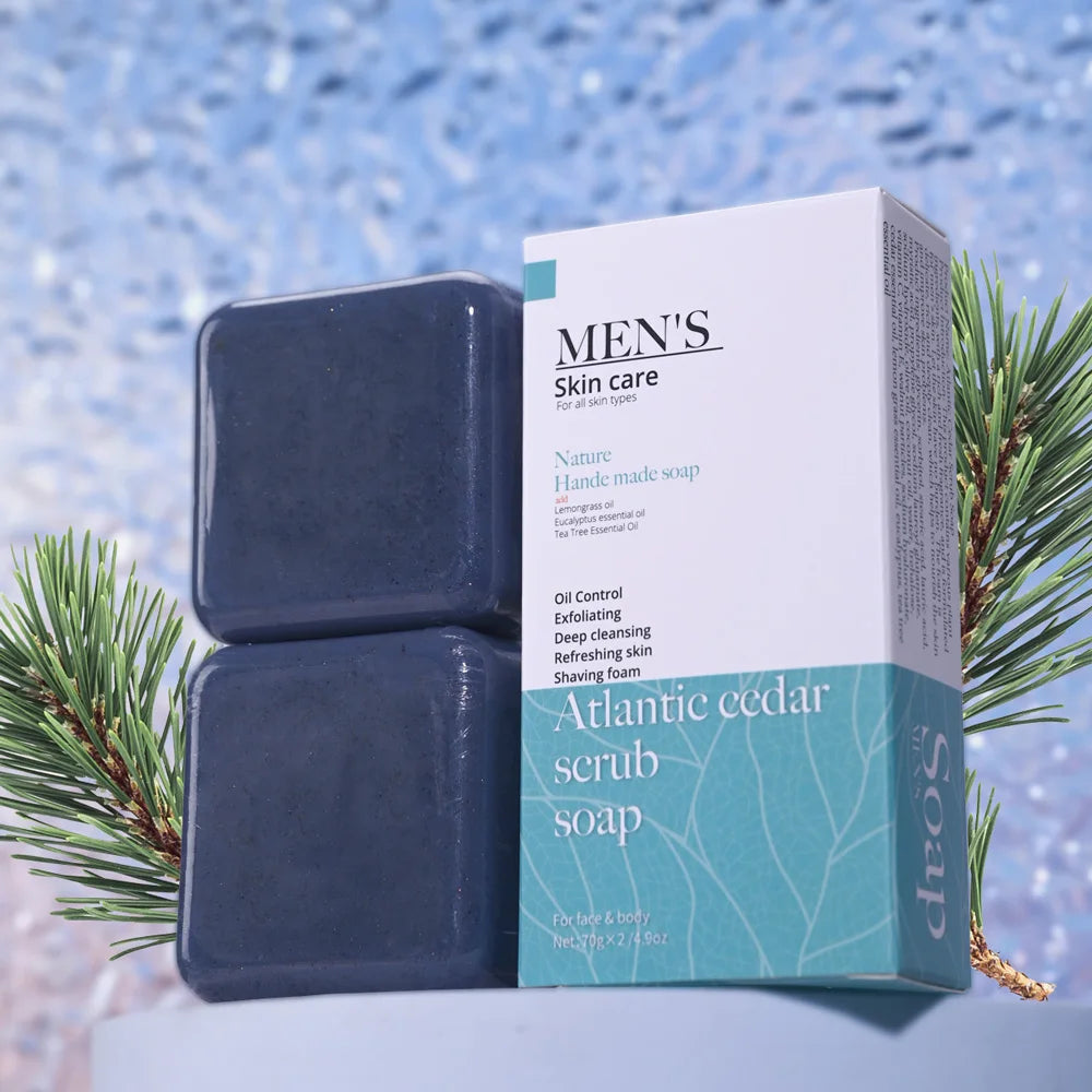 Cedrus Atlantica Scrub Soap – Men's Anti-Acne Herbal Olive Oil Bar Herbal Scrub Soap Zpaxo