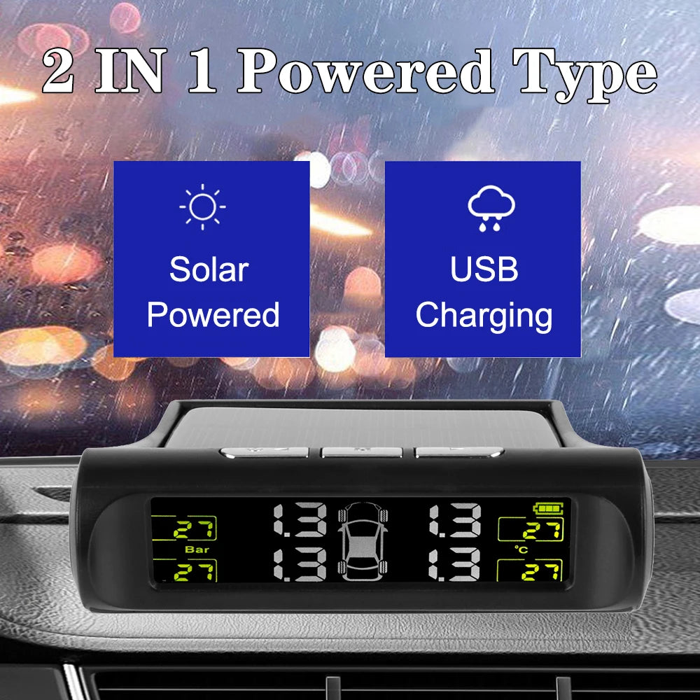 Universal Car Tire Pressure Monitoring System USB / Solar TPMS Tyre Temperature Monitor 0-6Bar Auto Security Alarm Systems Zpaxo