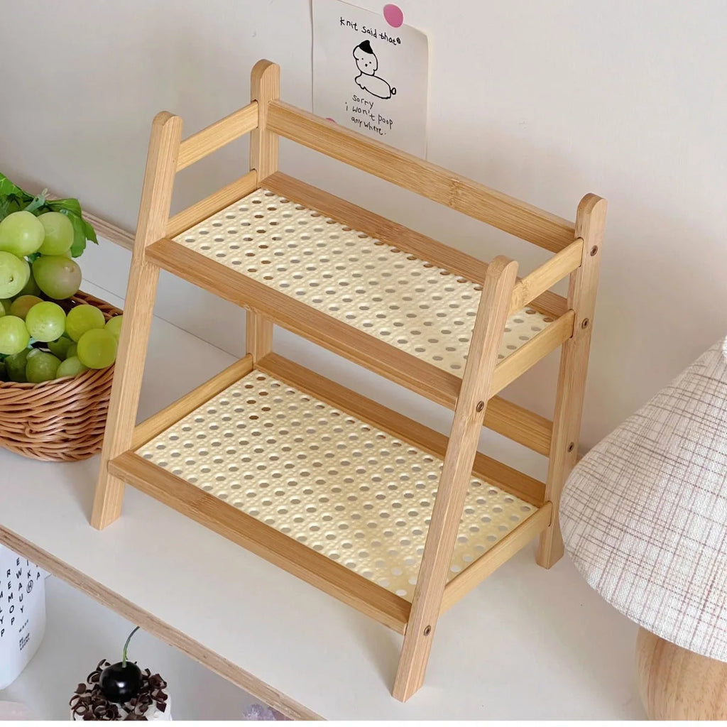 Bamboo Rattan Desktop Shelf Organizer – Cup & Sundry Holder Desktop Shelf Organizer Zpaxo log color