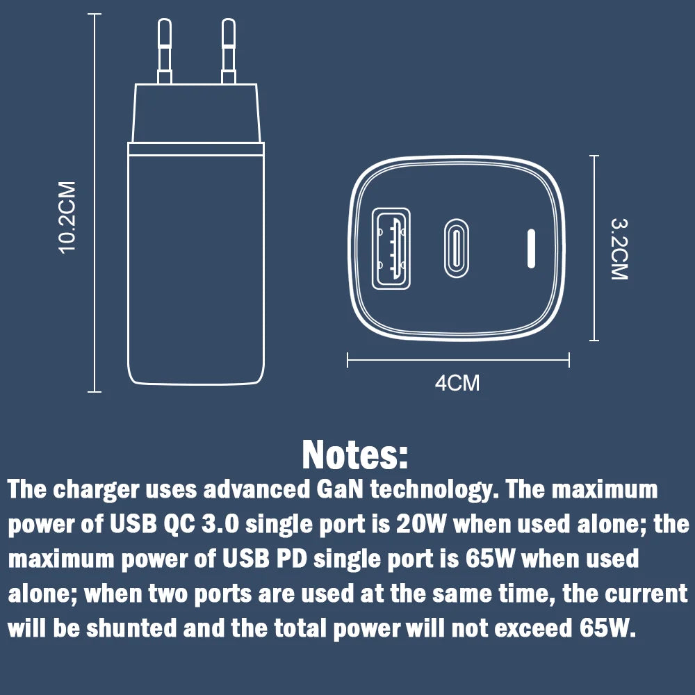 65W GaN USB-C Charger & Cable – MacBook, Lenovo, Xiaomi USB-C GaN Charger Zpaxo