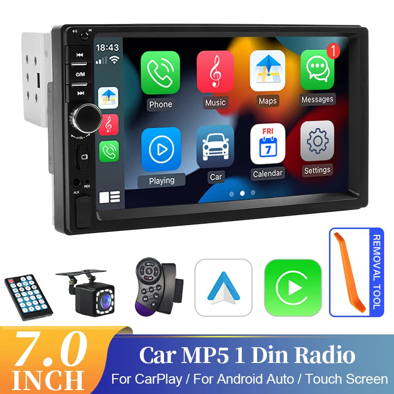 HIPPCRON 1 DIN MP5 Player HD Touch Display Screen Car FM Radio
