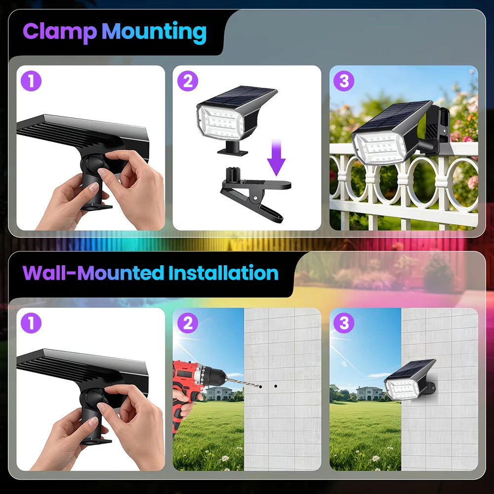 20LED RGB Clip On Solar Light 7 Lighting Modes Color Changing Waterproof IP65 Solar Railing Light For Wall Yard Railing Lighting Zpaxo