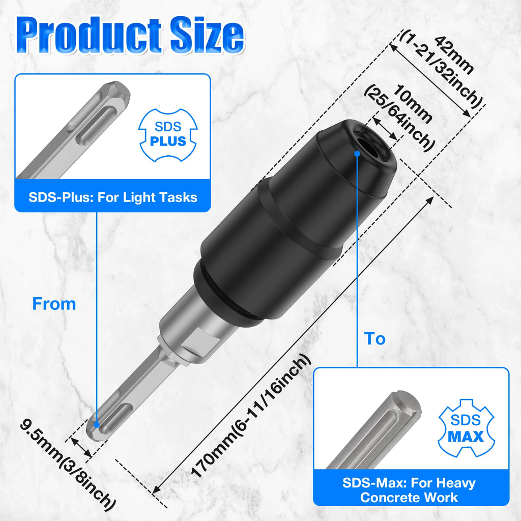 Carbon Steel Drill Bit Adapter for Rotary Hammer Drills Labor Saving Converter Shank Tool Drill Bit Adapter for Concrete and Zpaxo black