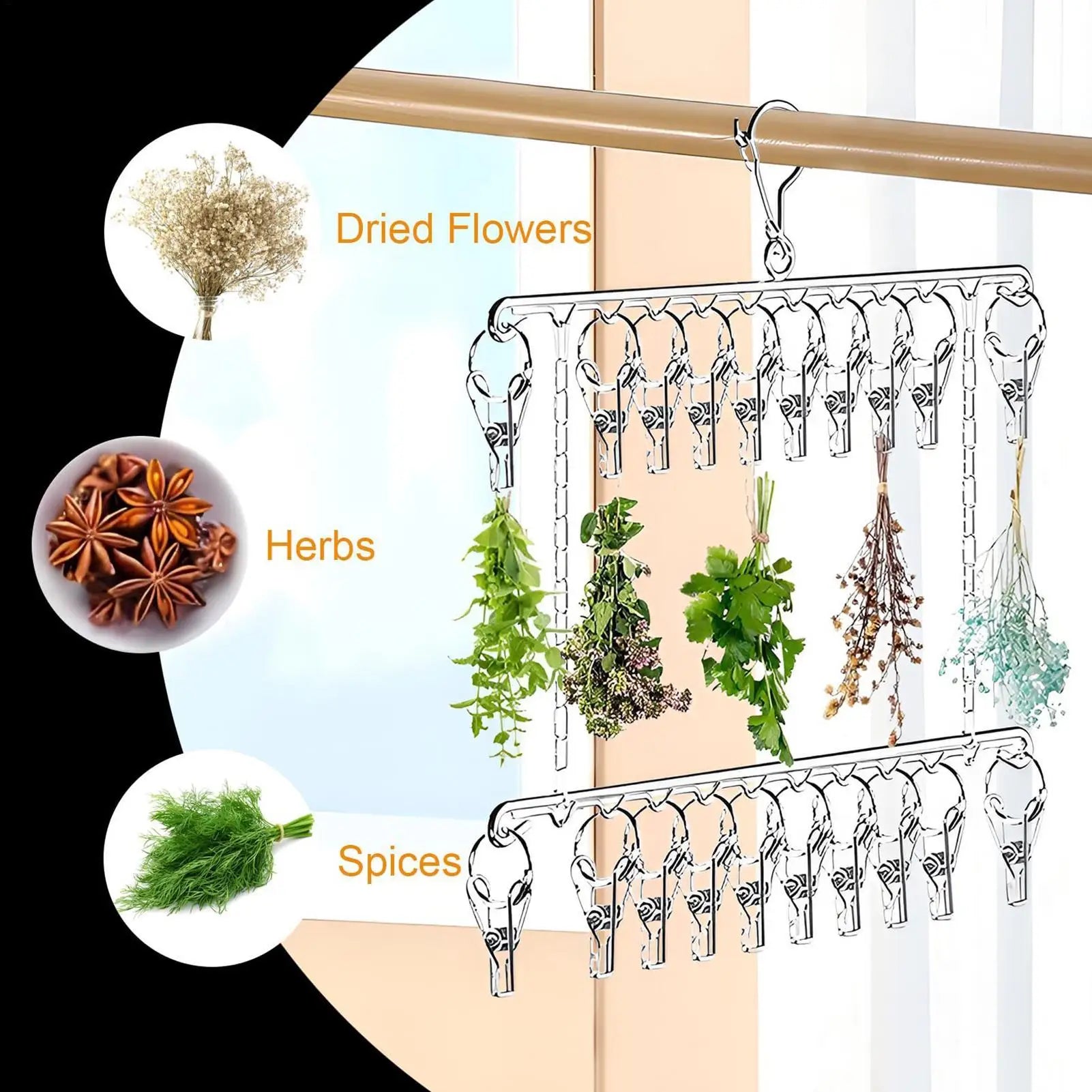Herb Dryer 20 Hooks Stainless Steel Space Saving Plant Drying Rack