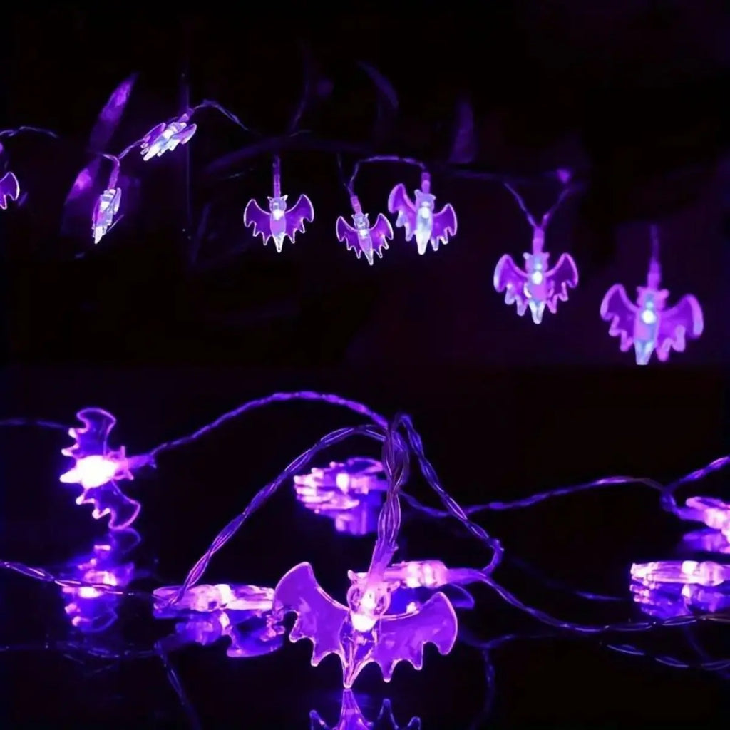 1 Solar LED Large Purple Bat String Light 8 Modes Outdoor Waterproof Zpaxo