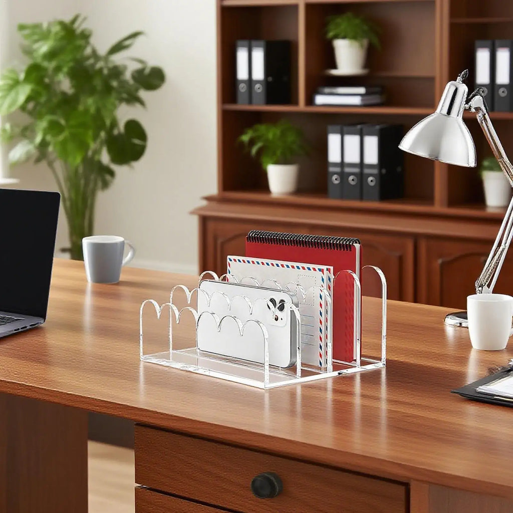 Acrylic Mail Holder 5 Compartments Clear Envelope Organizer Vertical