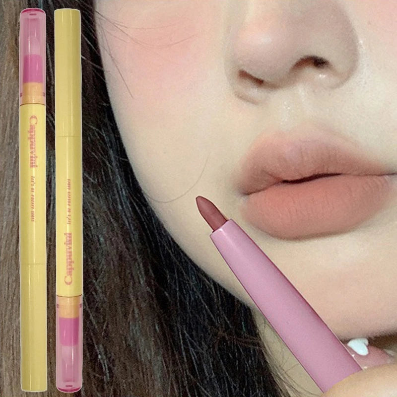 5Color Lip Liner Pen Matte Lipstick Pen Silver Longlasting Lip Contouring Non-stick Cup Lipliner Pencil with Brush Korean Makeup Zpaxo