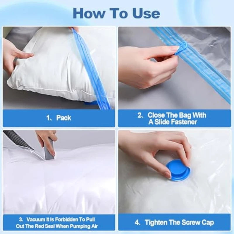 2/3/7 Pcs Vacuum Storage Bags for Clothes Heavy Duty with Hand Pump Space Saver Airtight Reusable Travel Storage Organizer Zpaxo