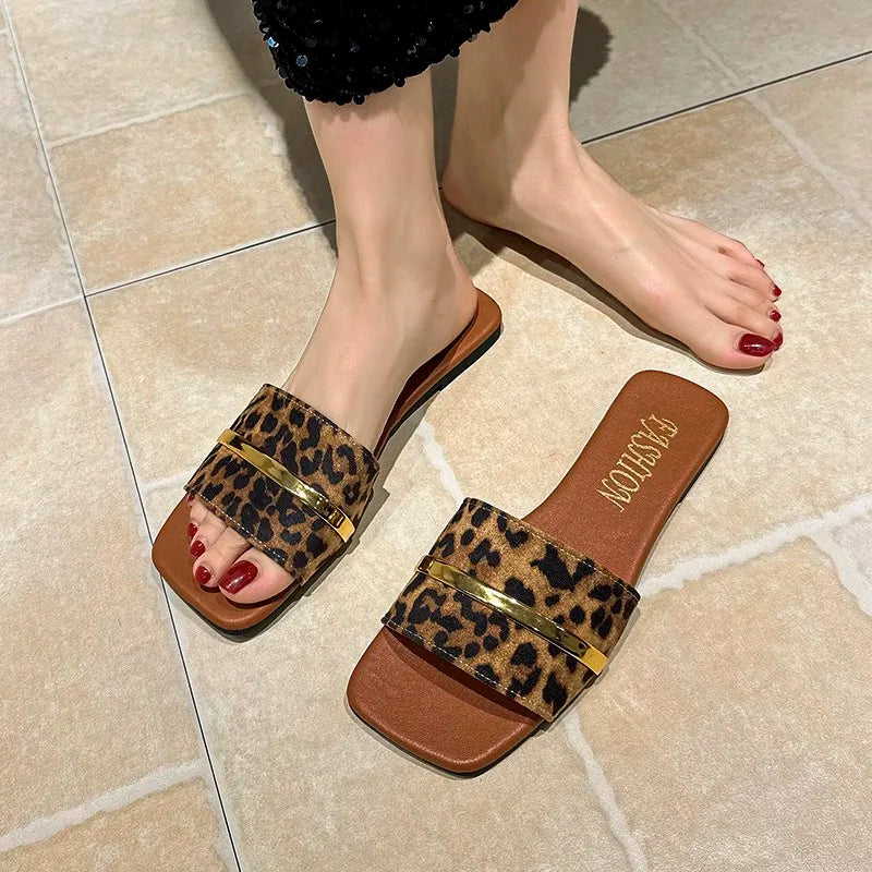 Women's Sandals Elegant Outerwear Fashion Flat Leopard Print