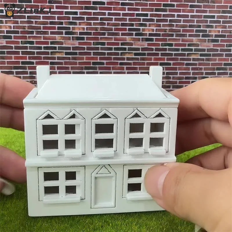 ▶1:12 Dollhouse Miniatures White Wooden Villa Small House Model Doll House Decor DIY Micro Landscape Ornaments Pretend Play Toys Zpaxo