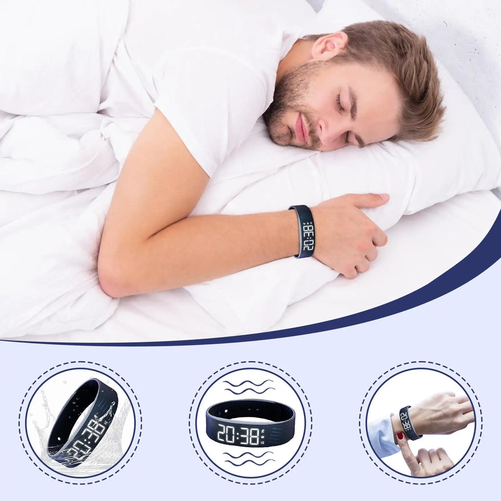 LED Digital Vibrating Alarm Watch Waterproof Sports Pedometer Silent