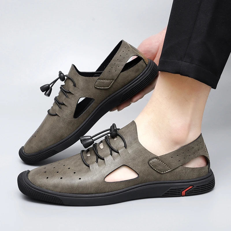 Summer Men Sandals Leather Mens Casual Shoes Outdoor Beach Roman Zpaxo