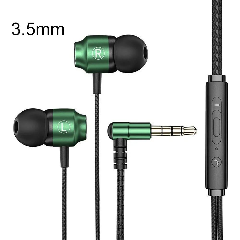 KEBIDUMEI Wired Earphones L Bending Headphones In-ear Earbuds Mic Zpaxo 3.5mm Green