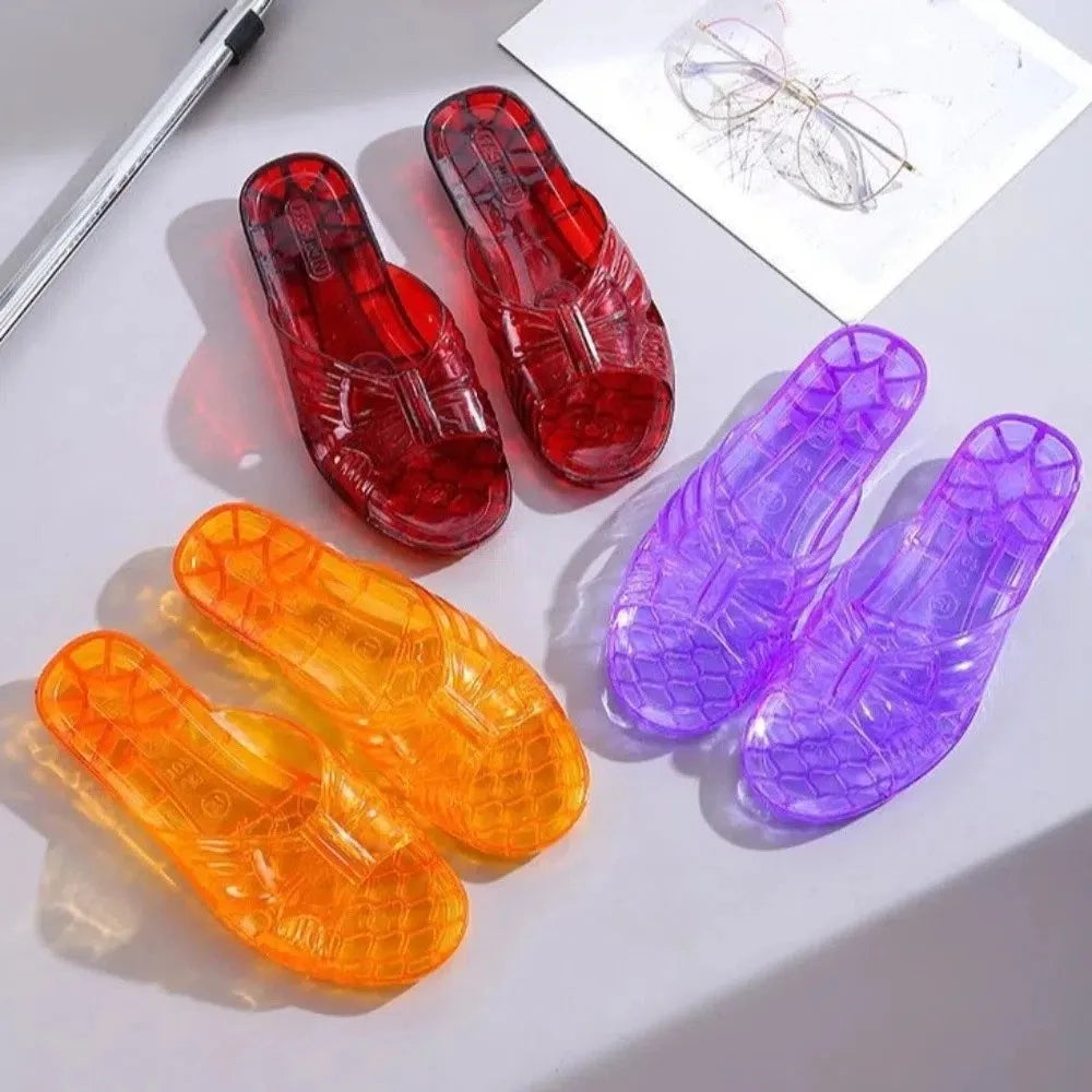 Simple Transparent PVC Crystal Slippers Anti Slip Low-heel Slides