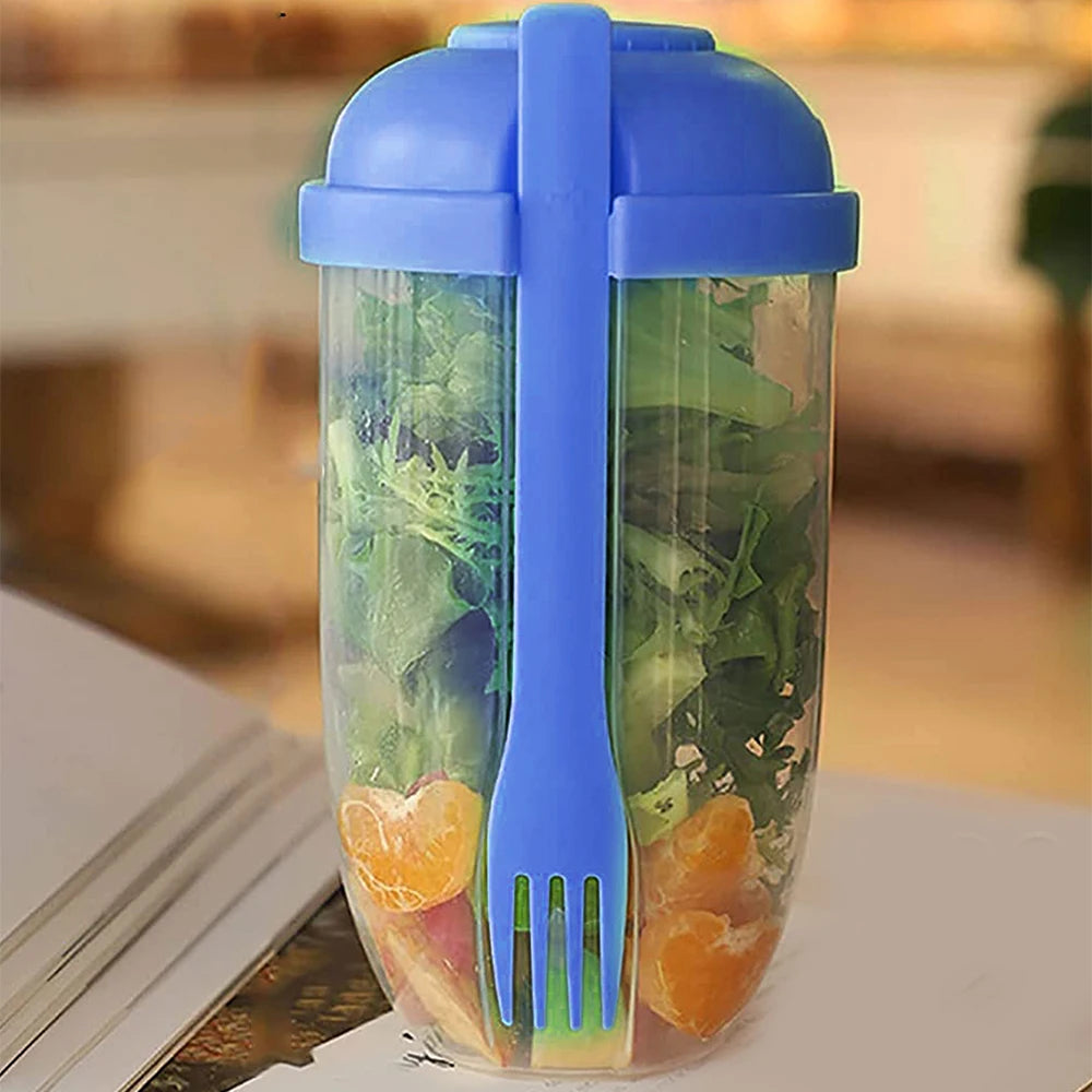 Portable Salad Cup with Fork Fresh Salad Container Bottle Vegetable Fruit Breakfast Lunch Carry To Go for Work Travel Picnic Zpaxo
