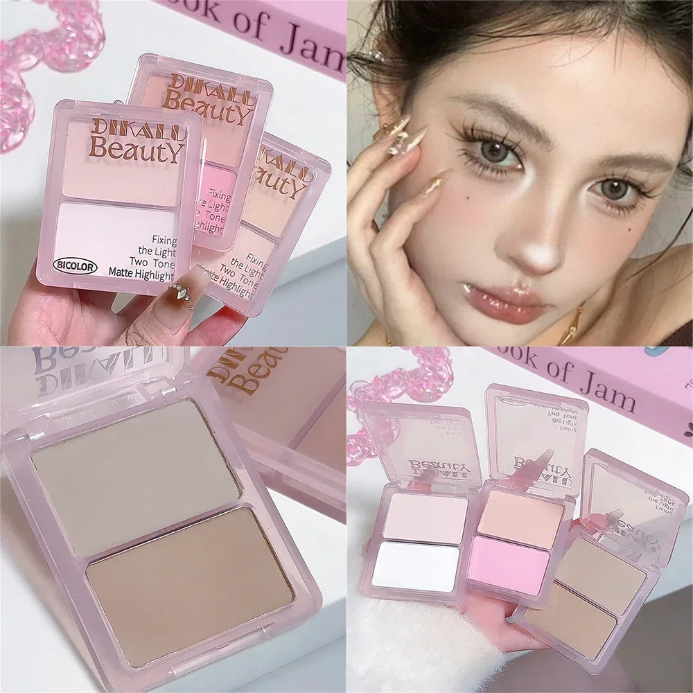 Two-tone Highlight Contour Palette Matte White Highlighter Grey Brown Nose Shadow Face Contouring Bronzer Brighten Powder Makeup Zpaxo