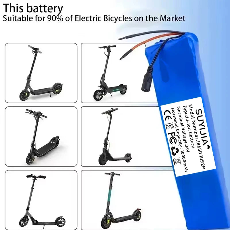36V 10Ah 10S2P 18650 Rechargeable Lithium Battery Pack 10000mAh 42V-2A Charger Built-in BMS Protection Plate Scooter Battery Zpaxo
