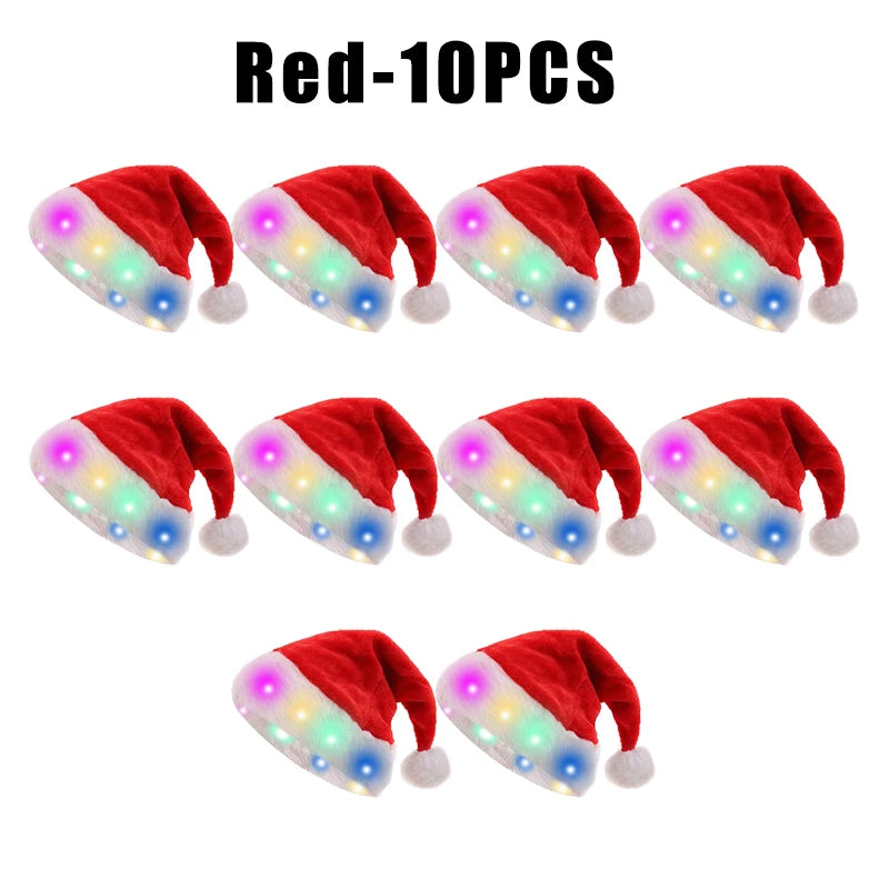 Glowing Red Christmas Hat Light Up LED Santa Adult Holiday Parties