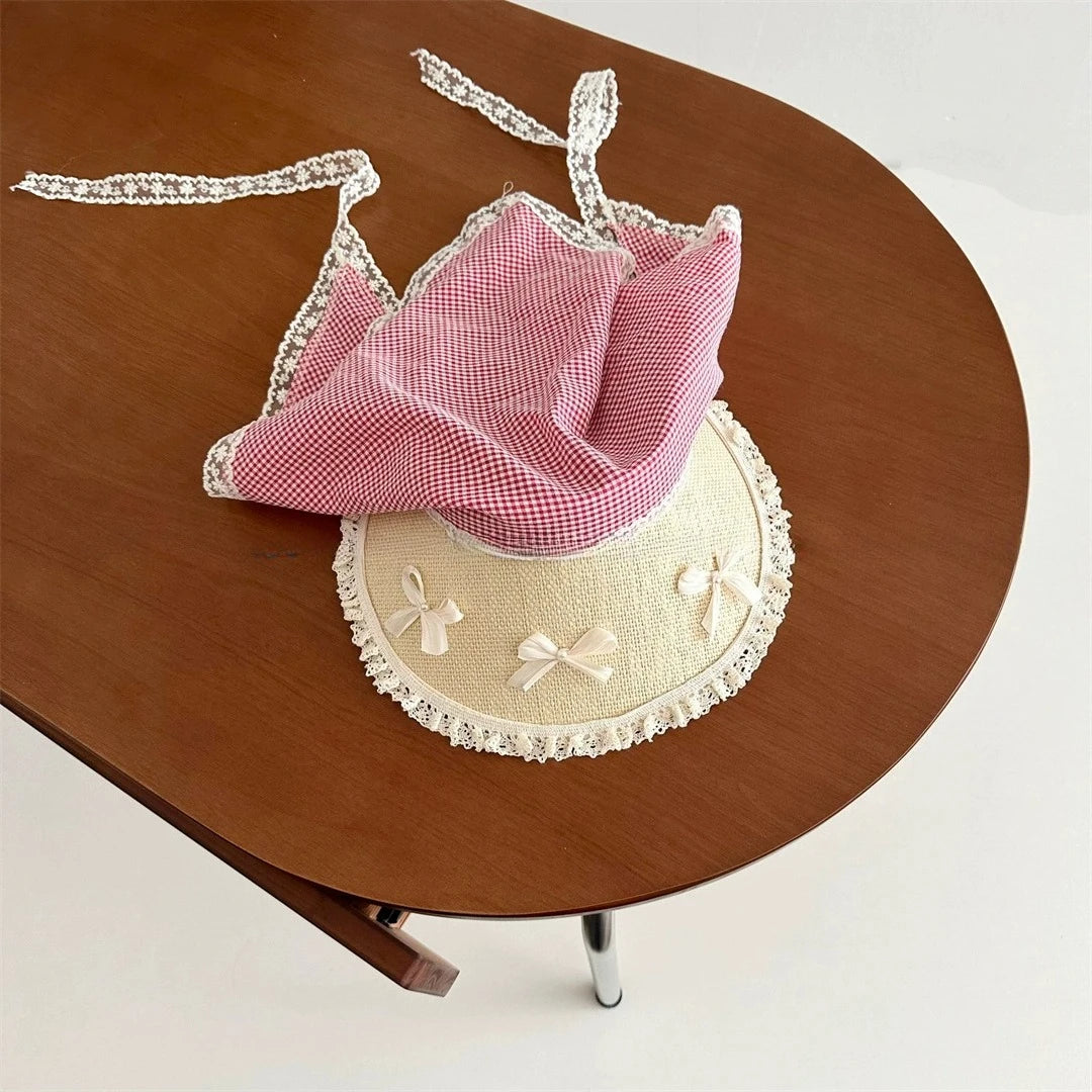 Small and versatile duck tongue towel hat for women's summer niche skirt edge outdoor sunshade sun hat Zpaxo Red checkered hat