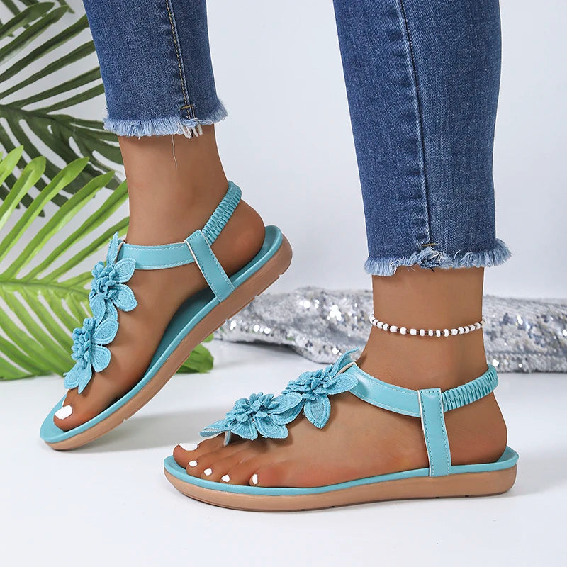 Woman Floral Sandals Clip Toe Flat Summer Sandals Lightweight Fashion Shoes Casual Bohemia Flowers Slip on Beach Shoes Women Zpaxo