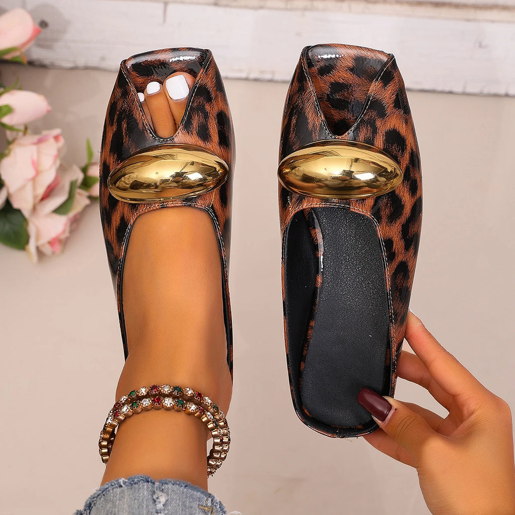 Women Slippers Fish Mouth Toe Exposure Sandals Large Shiny Metal