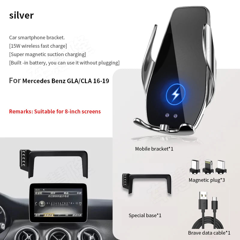 Car Phone Holder For Mercedes Benz GLA CLA 16-19 screen navigation bracket magnetic new energy wireless charging rack Zpaxo For Benz GLA CLA