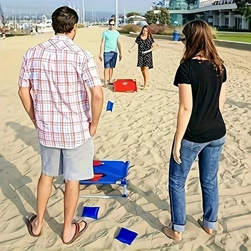 1 Juego De Port Til Con Agujero Ma Z Rojo Y Azul Bolsa Playa Plegable