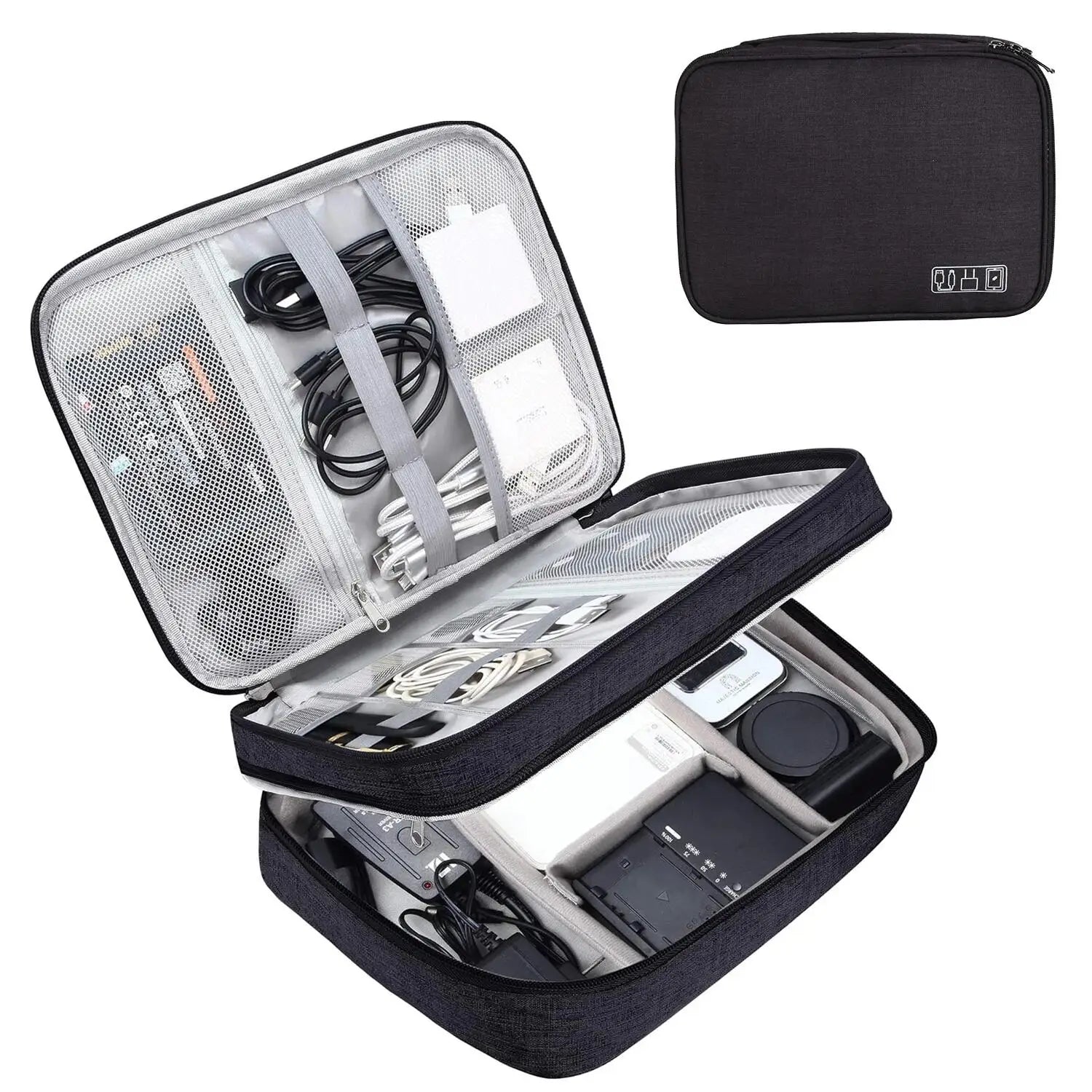 Travel Cable Storage Bag Portable Waterproof Digital Electronic Storage Bag USB Data Cable Charger Plug Storage Cable Bag Box Zpaxo Black