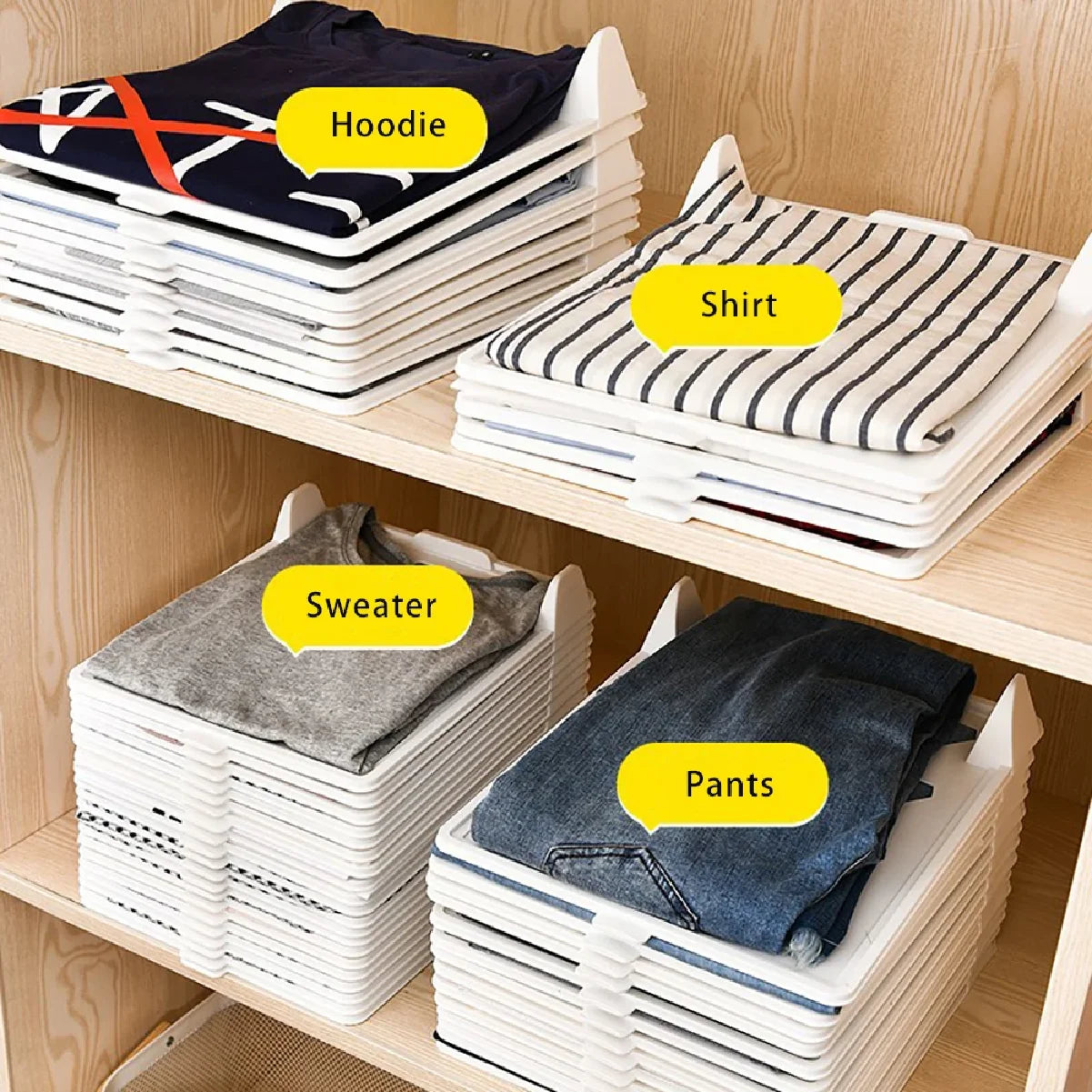 Layered Folding Clothes Storage Board Pants T-Shirt Organizer Rack for Home Wardrobe Short Sleeve Classification Stacking Board Zpaxo
